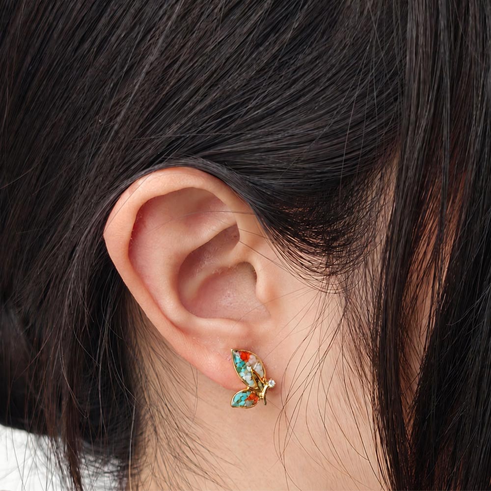 Color Stone Inlay Butterfly Wing Stud Earrings – Dunhuang Color