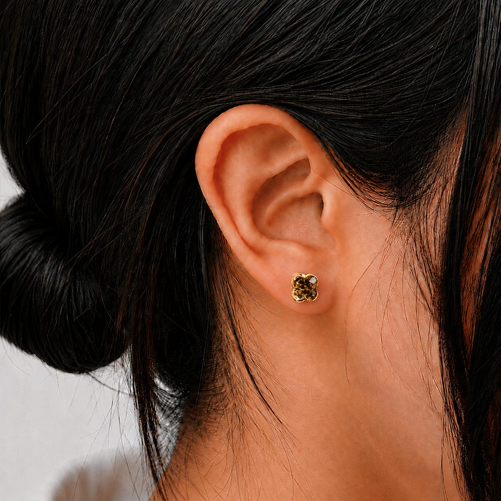 Color Stone Inlay Studs – Mini Clover, Black Obsidian
