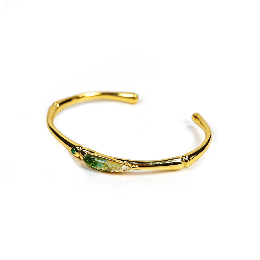 Emerald Gradient Bamboo Leaf Design Color Stone Inlay Bracelet