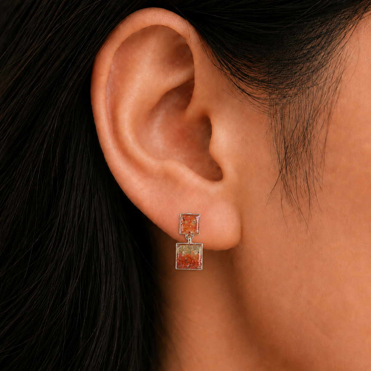 Color Stone Inlay Studs – Square, Vibrant Red