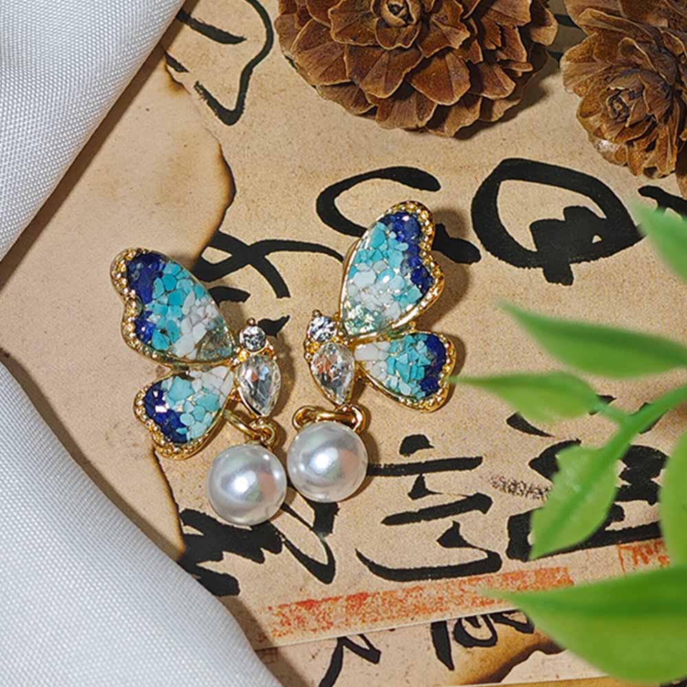 Blue & White Pearl Butterfly Wing Stud Earrings
