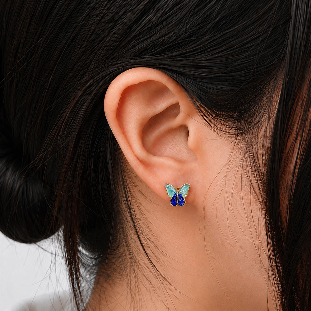 Color Stone Inlay Earrings – Lapis Small Butterfly