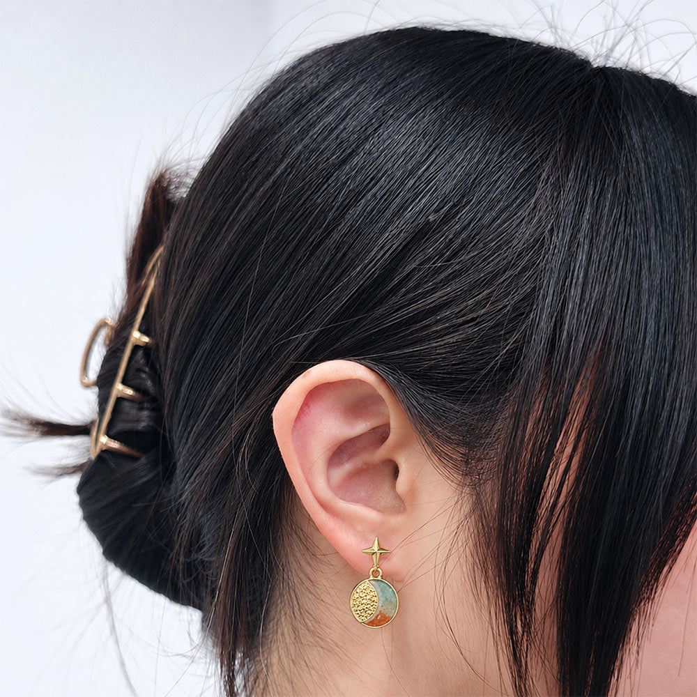 Colored Stone Inlaid Sun Moon Star Dunhuang Earrings
