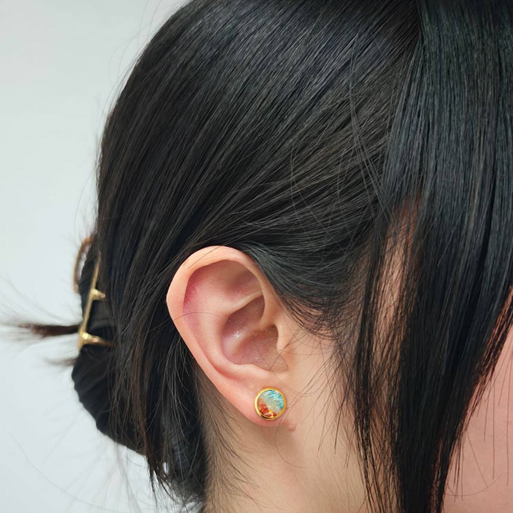Colorful Stone Inlaid Earrings, Dunhuang Series Mini Round Bean