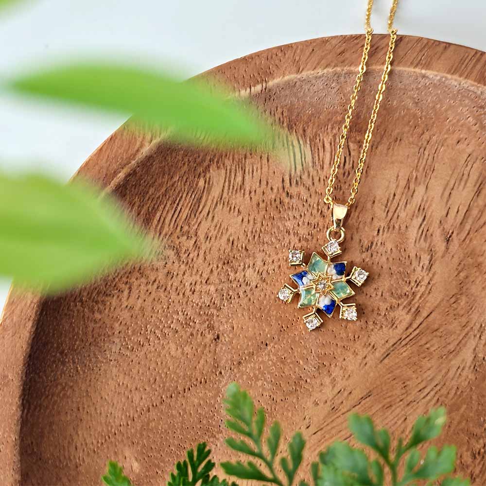 Color Stone Inlay Snowflake Necklace – Blue & White Series