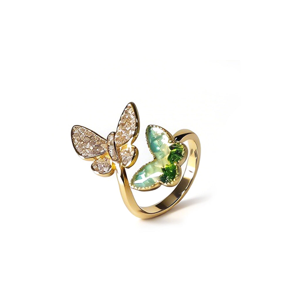 Color Stone Inlay Light Green Gradient Butterfly Ring – C Style