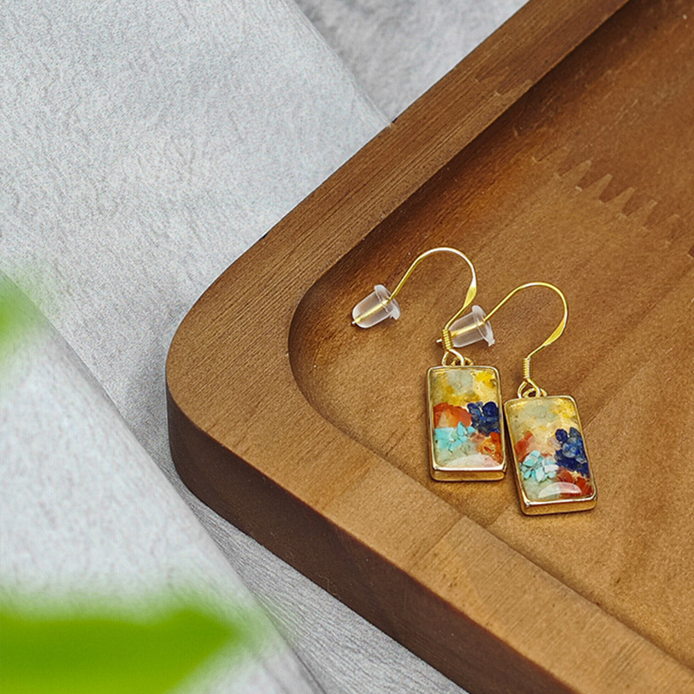 Color Stone Inlay Rectangular Hook Earrings – Dunhuang Color Series