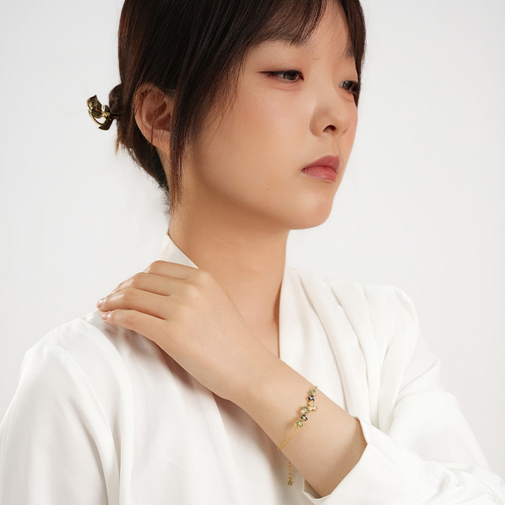 Color Stone Inlay Bracelet: Plum Blossom Jadeite Green Gradient Series