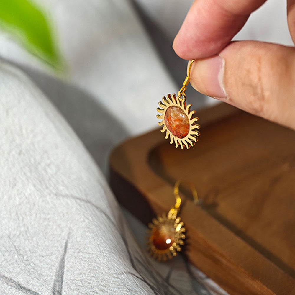 Color Stone Inlay Sun Drop Earrings – Prosperous Red Series