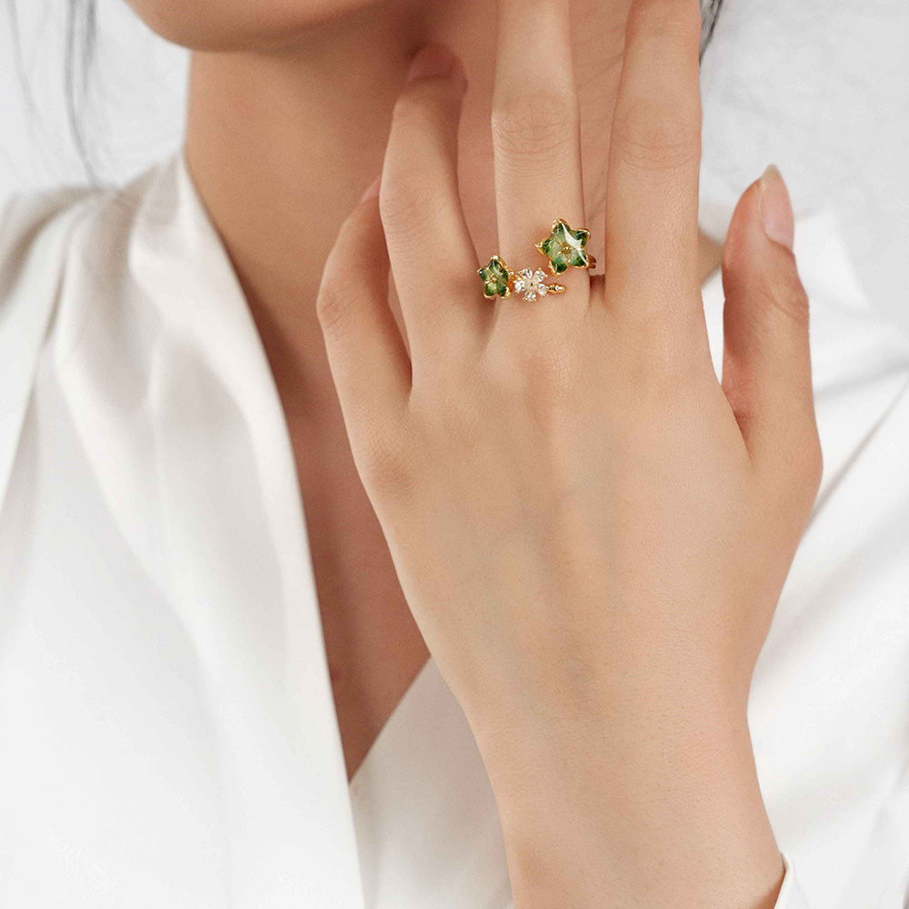 Color Stone Inlay Jade Green Peach Blossom Ring