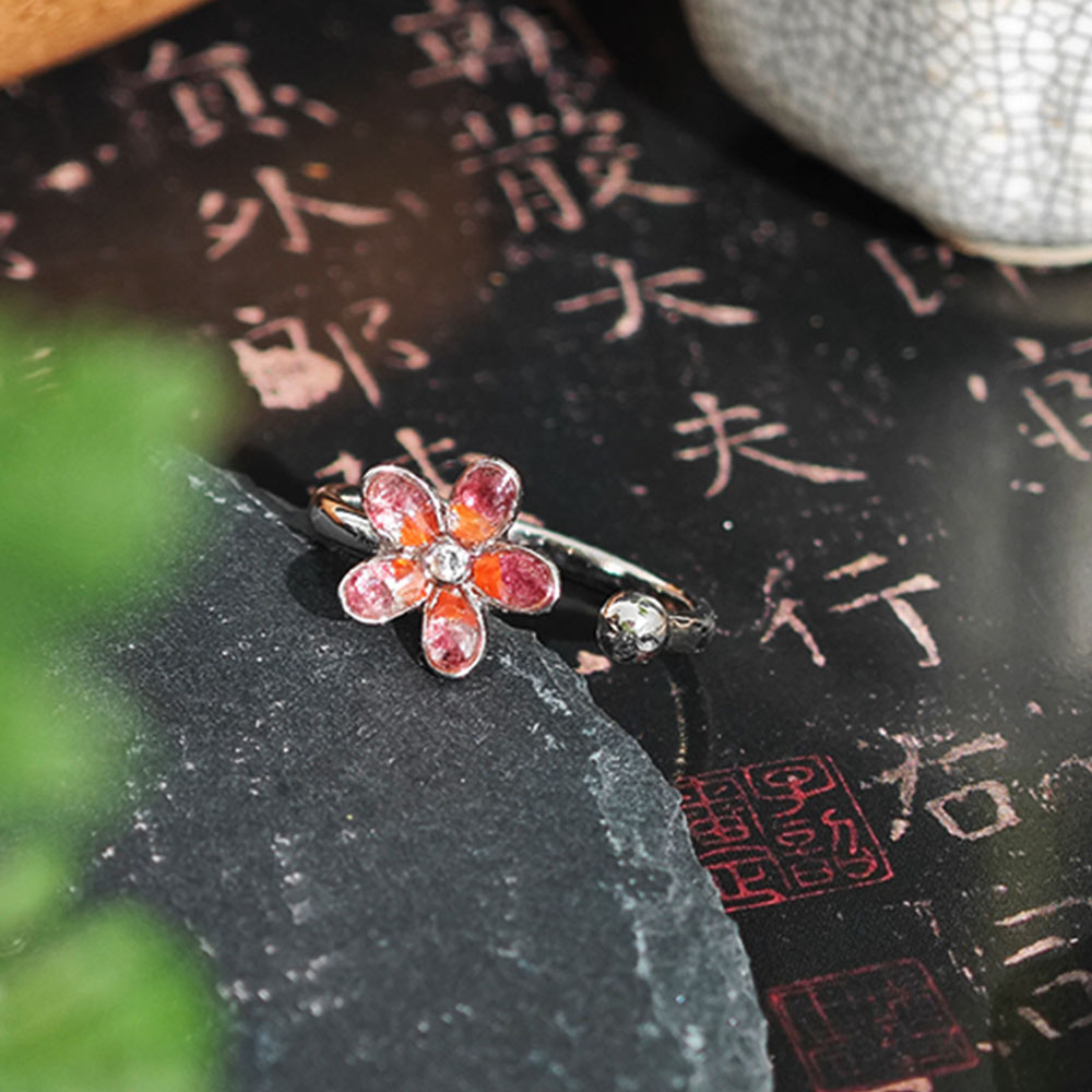 Color Stone Inlay Silver Ring – Plum Daisy