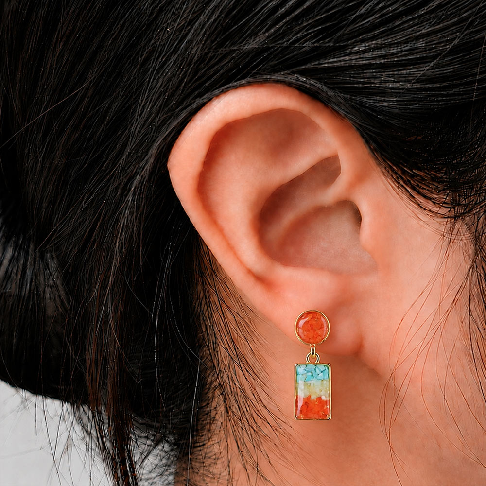 Red Agate Square & Round Studs - Dunhuang