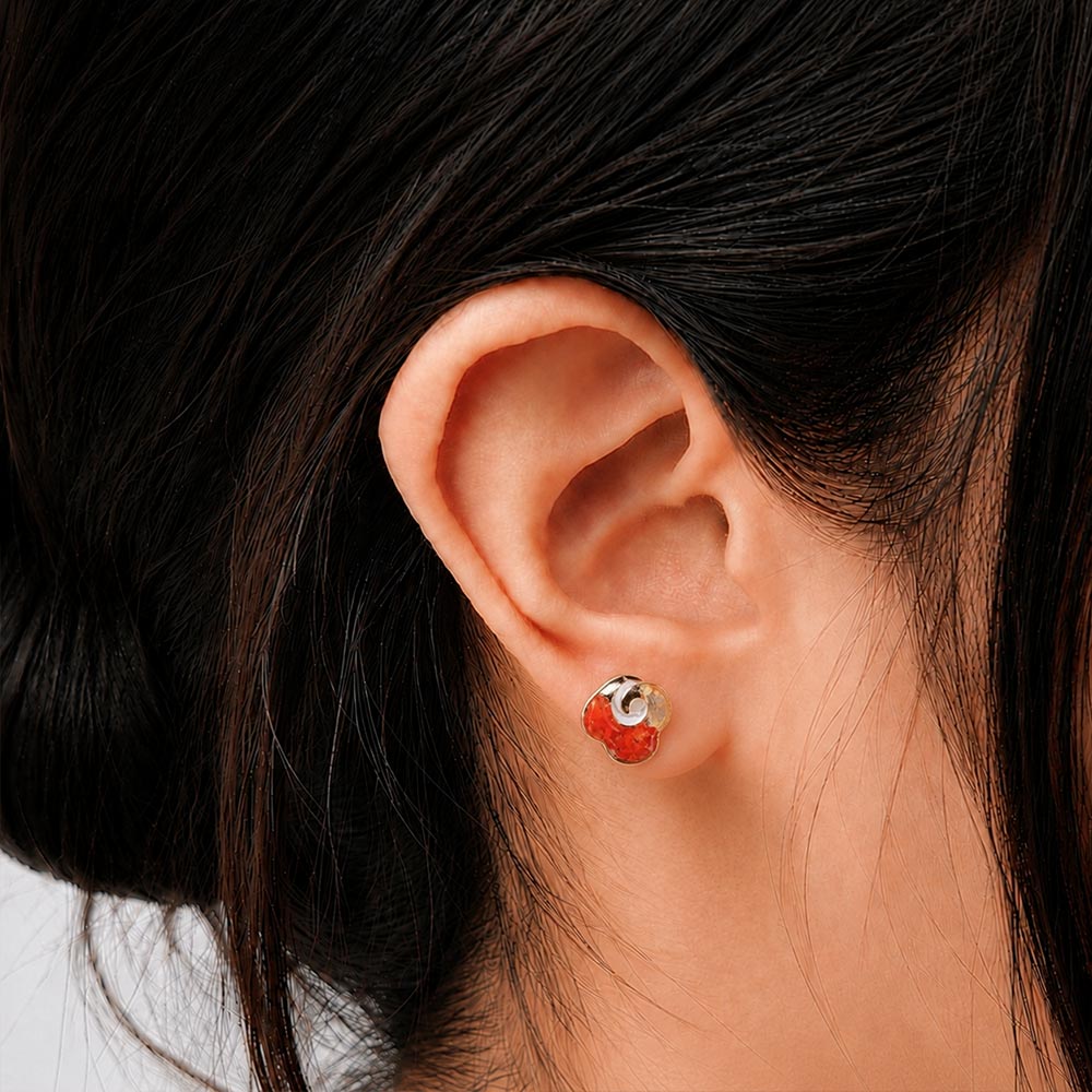Color Stone Inlay Stud Earrings - Prosperous Red Cloud Motif