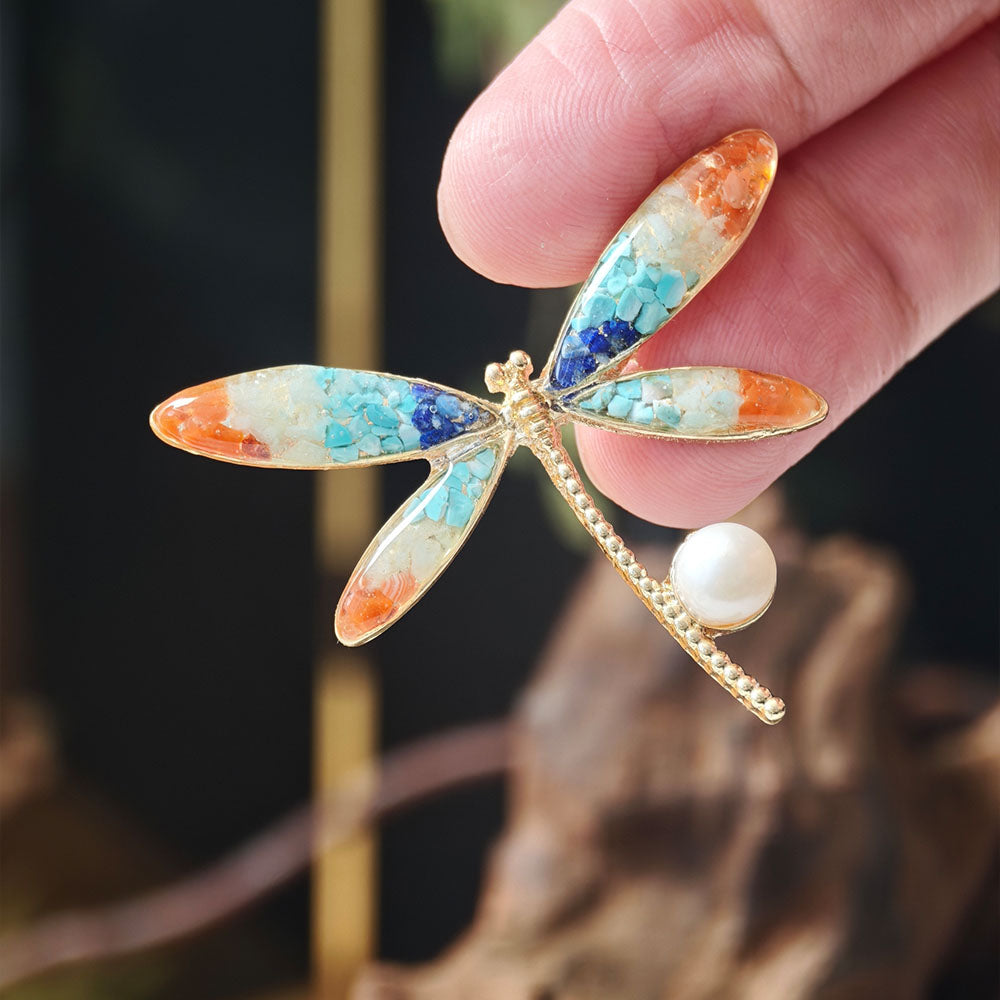 Dunhuang Red Stone Inlay Dragonfly Brooch