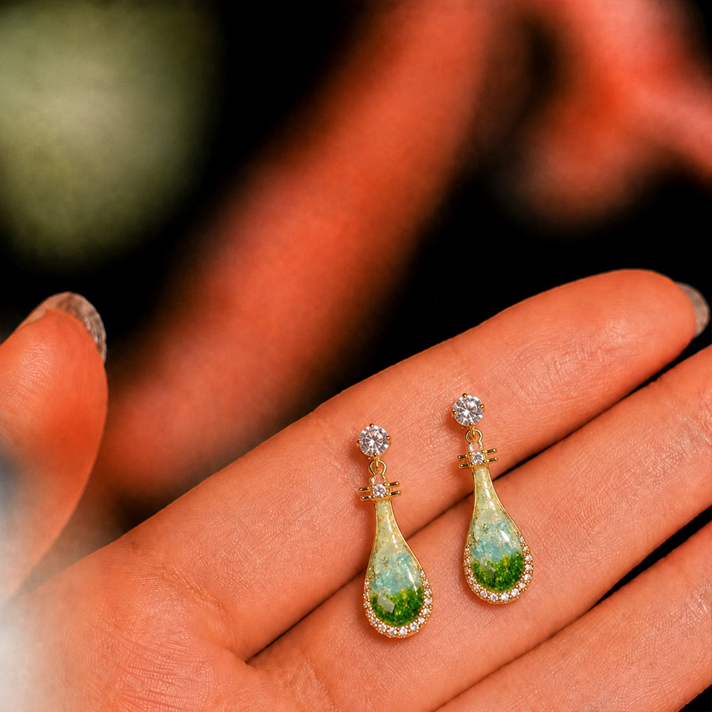 Color Stone Inlay Earrings – Pipa, Jade Green Series