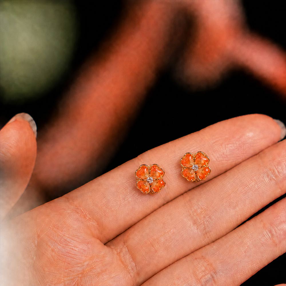 Colorful Stone Inlaid Four-Leaf Clover Stud Earrings, Prosperous Series
