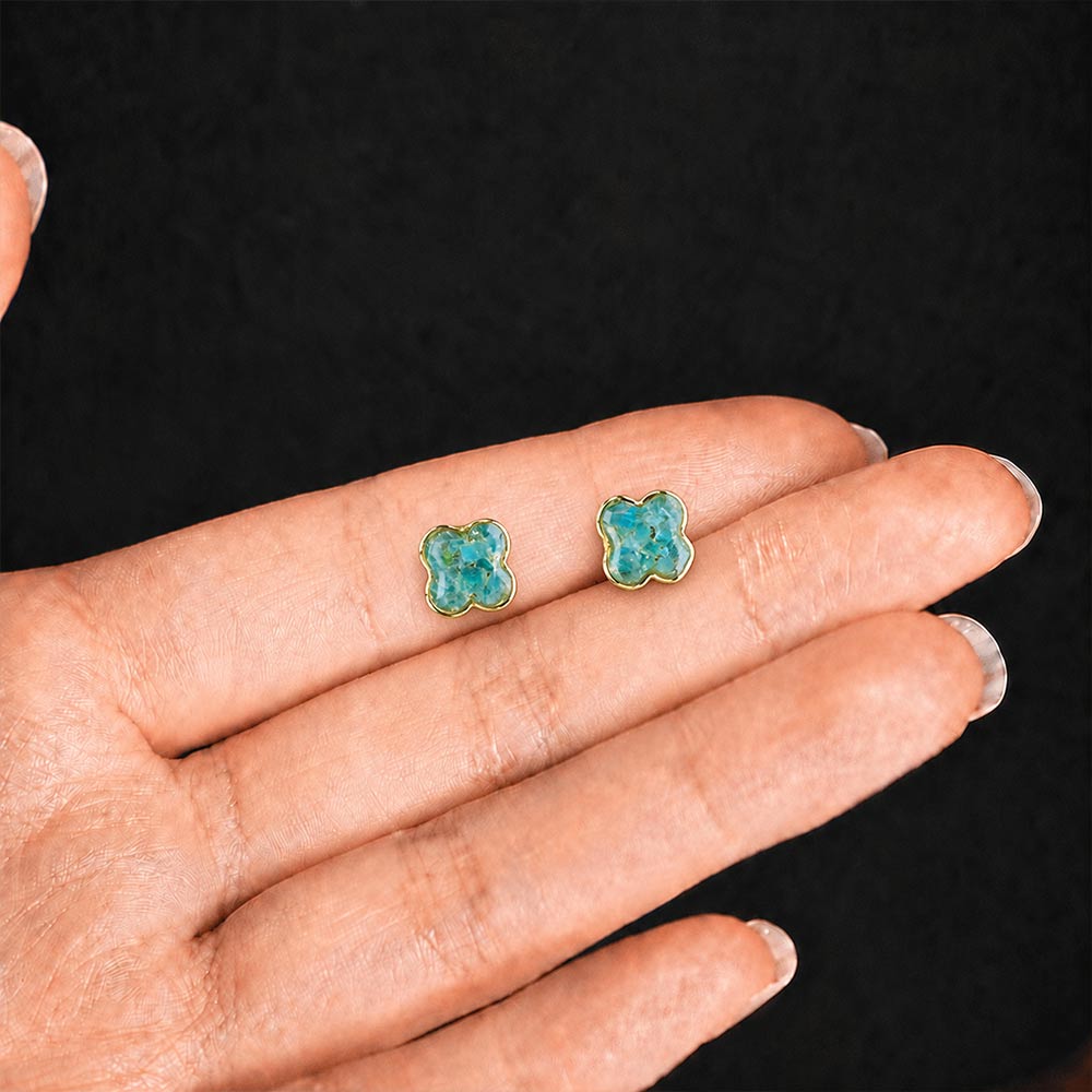 Color Stone Inlay Earrings – Clover, Royal Blue