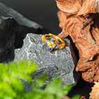 Rainbow Stone Inlaid Four-Leaf Clover B-Shaped Ring in Sapphire Blue Gradient