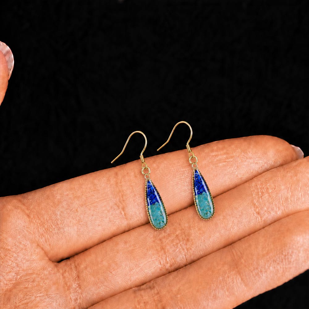 Color Stone Inlay Sky Blue Teardrop Earrings