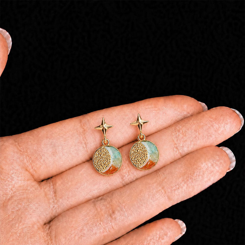 Colored Stone Inlaid Sun Moon Star Dunhuang Earrings