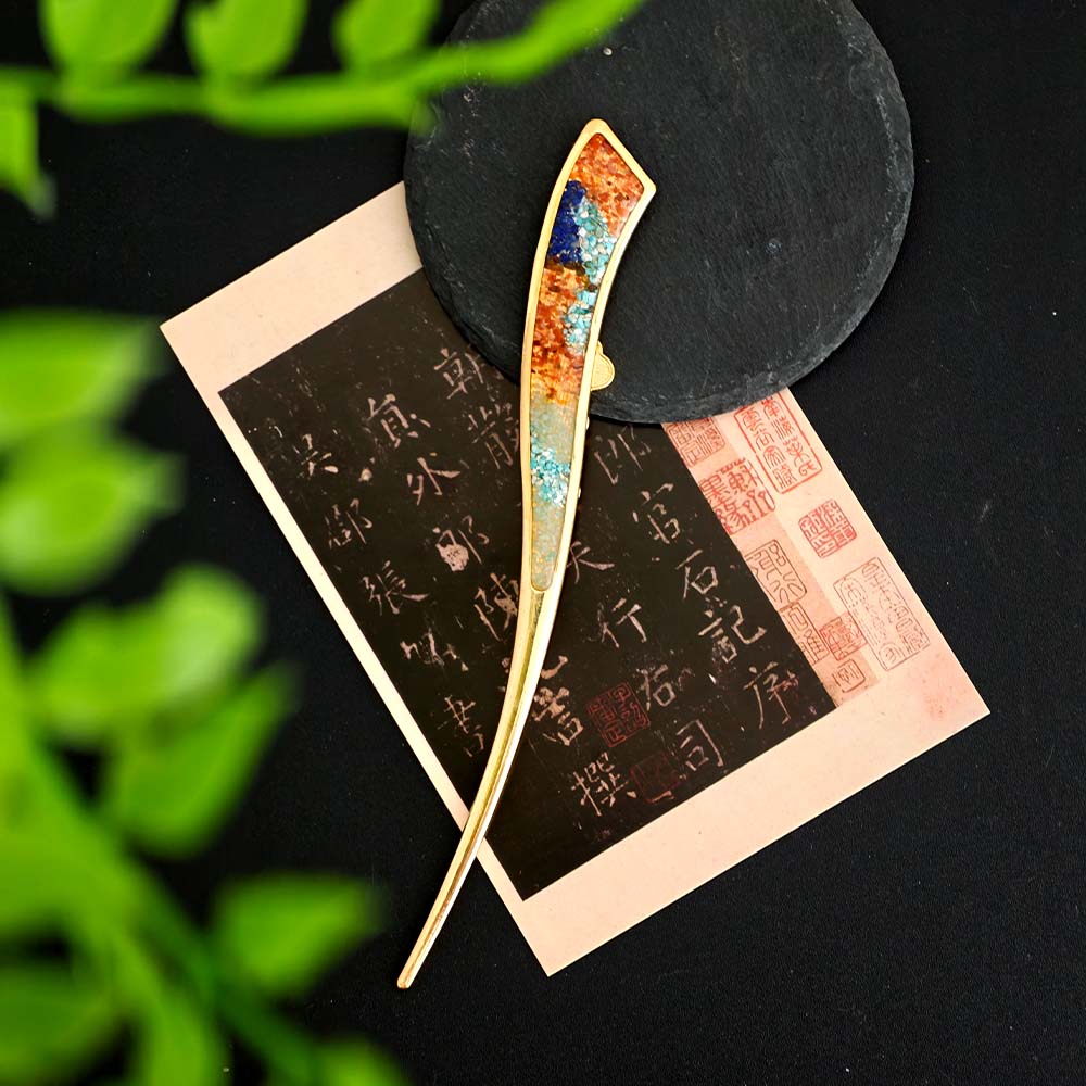 Double-Sided Pearl Landscape Hairpin, Dunhuang Red