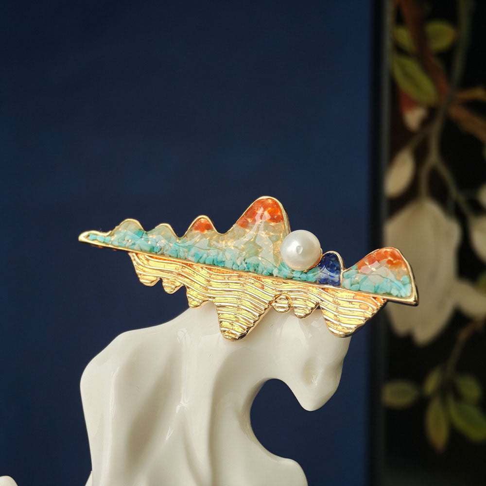 Dunhuang Stone Inlay Landscape Reflection Brooch