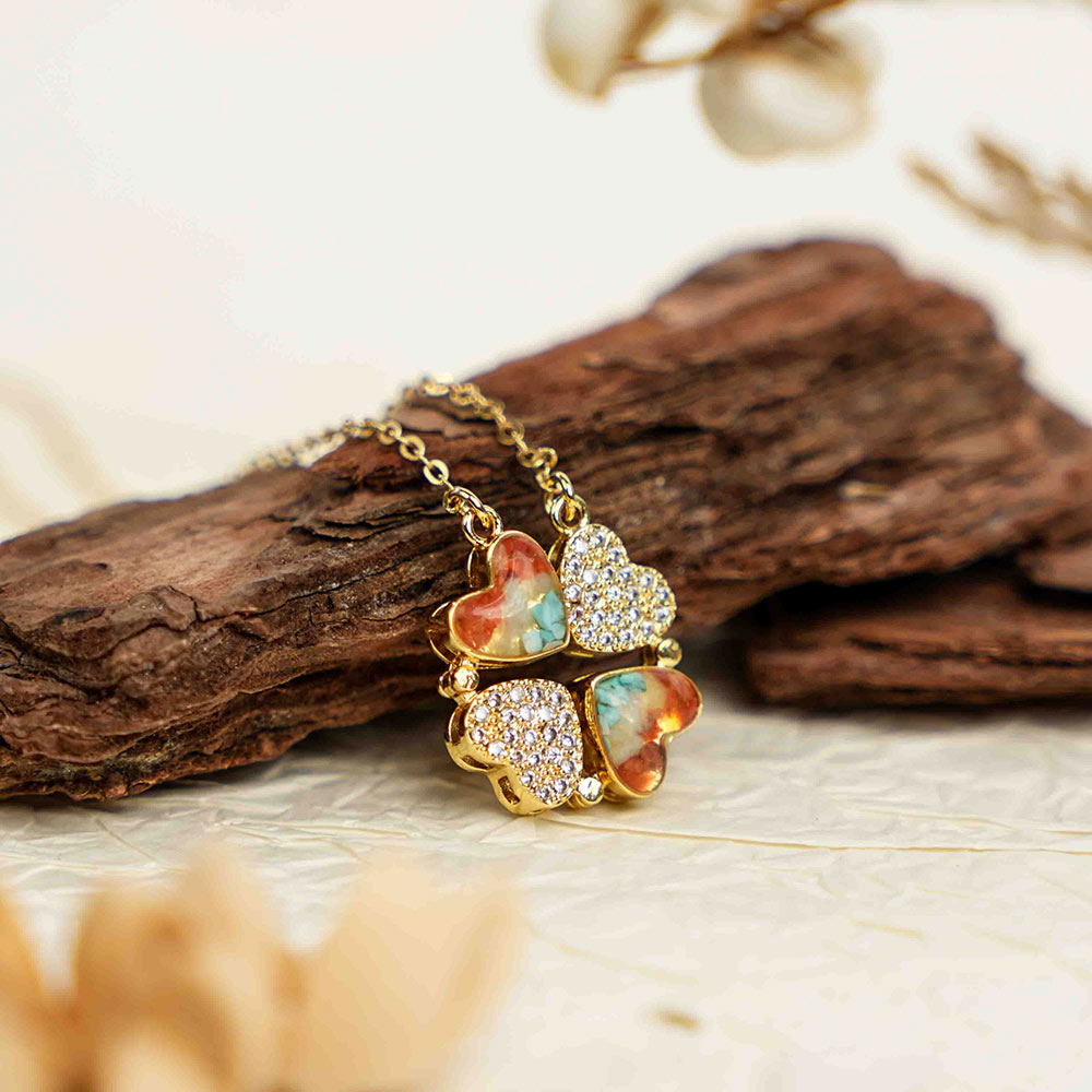 Color Stone Inlay Magnetic Moving Clover Necklace – Dunhuang Red