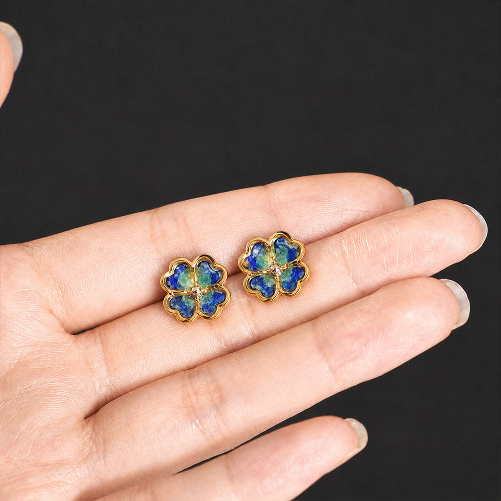 Royal Blue Clover Stone Inlay Earrings