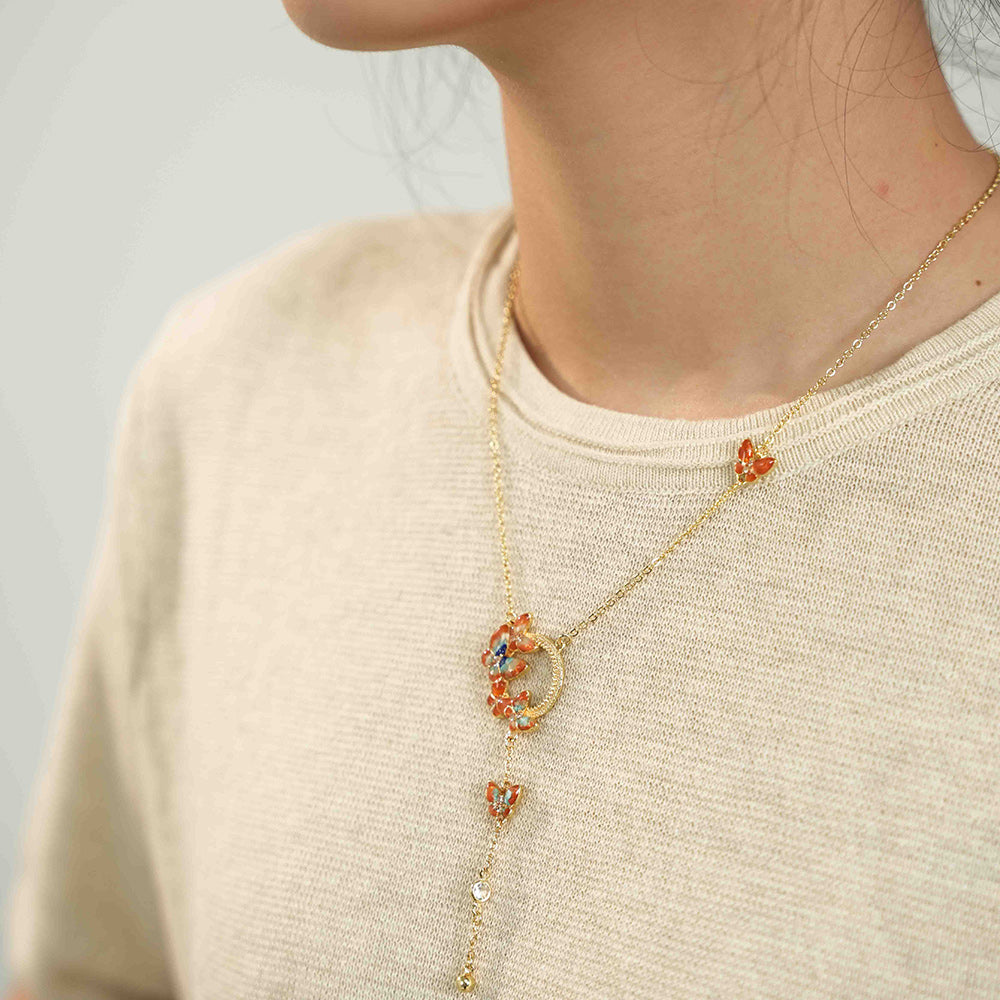 Color Stone Inlay Butterfly Necklace – Dunhuang Red