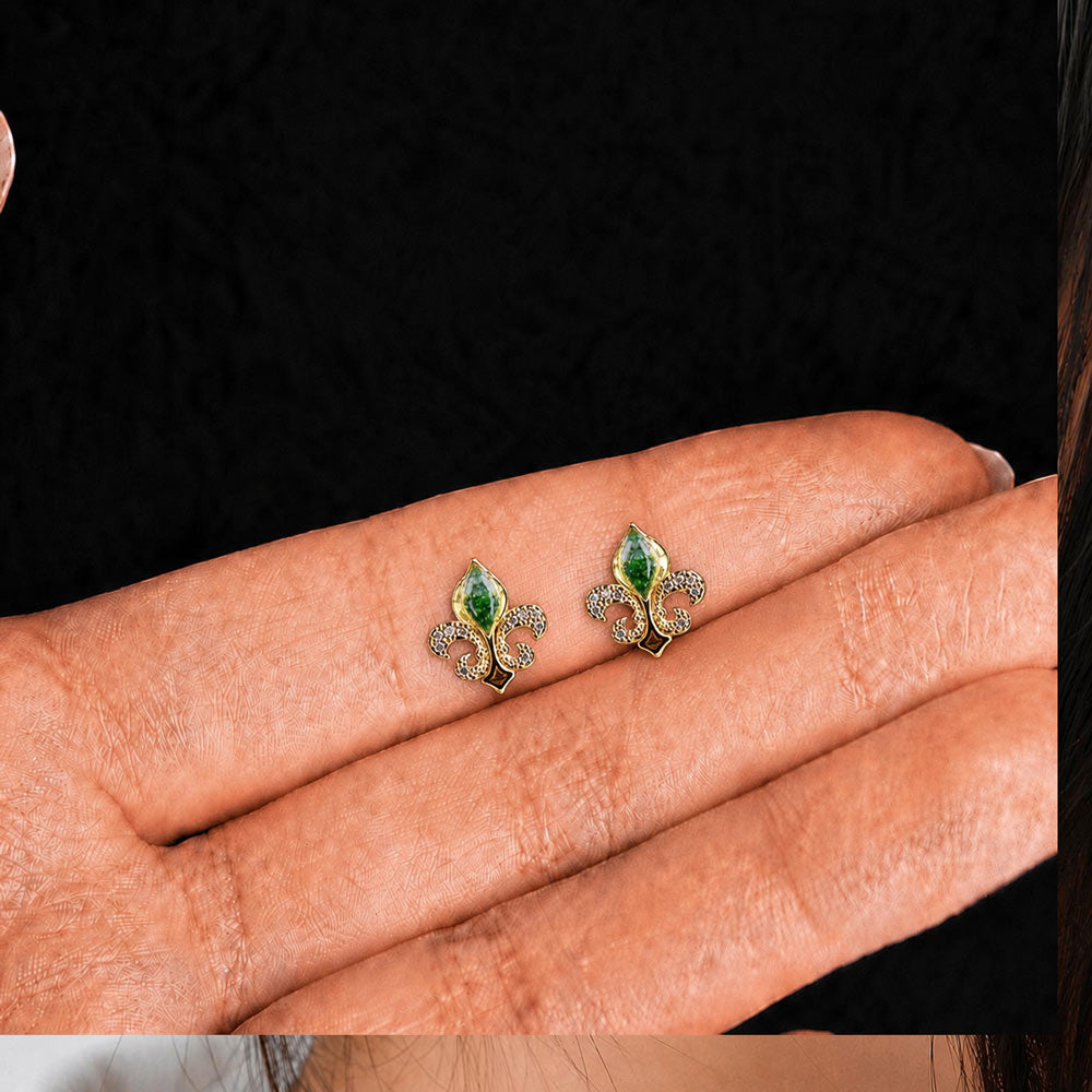 Colorful Stone Inlaid Earrings, Emerald Green Floral Teardrop