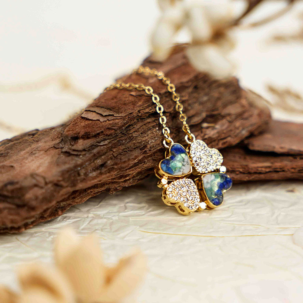 Color Stone Inlay Movable Magnetic Clover Necklace – Blue & White