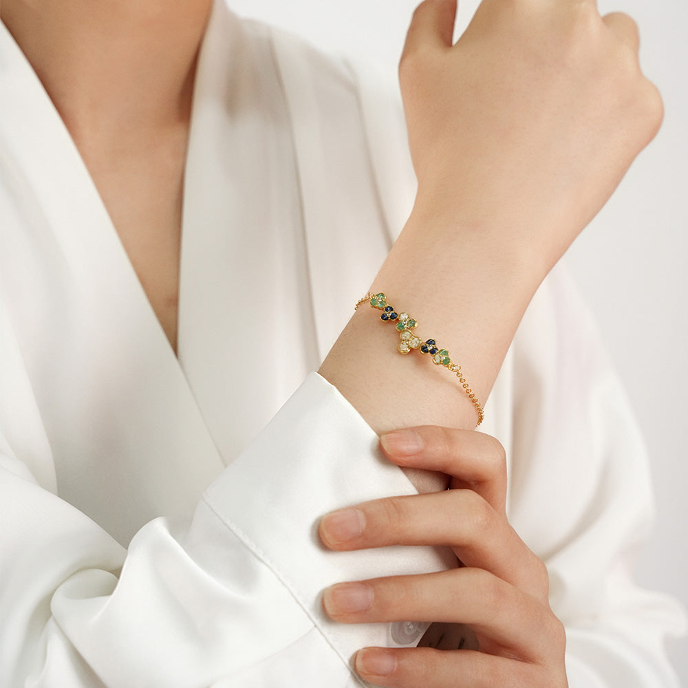 Color Stone Inlay Bracelet: Plum Blossom Jadeite Green Gradient Series