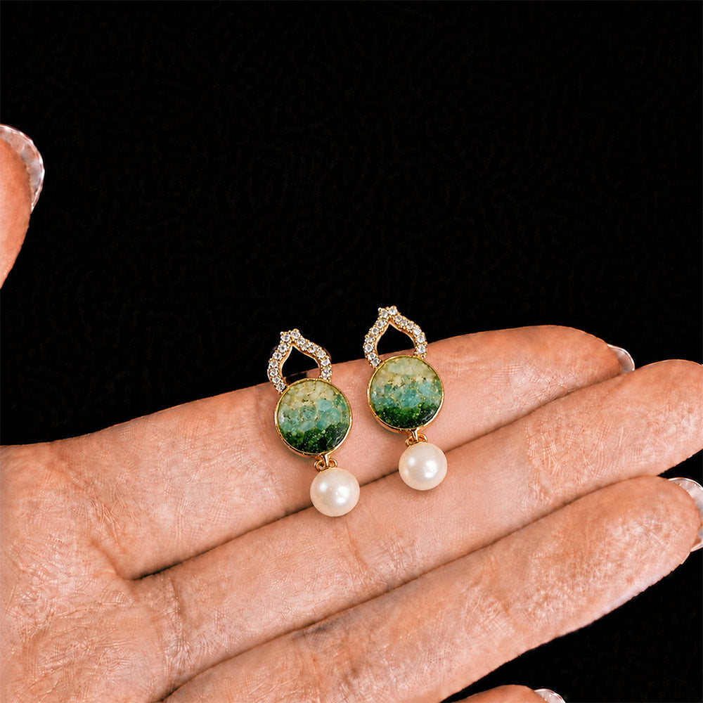 Color Stone Inlay Studs – Gourd B, Emerald Green