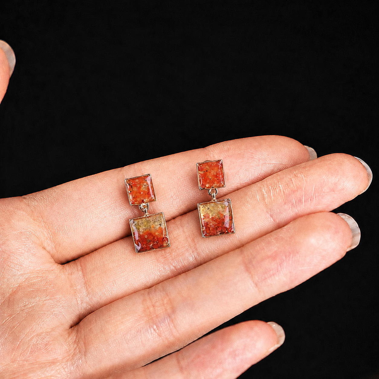Color Stone Inlay Studs – Square, Vibrant Red
