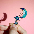 Star and Moon Hairpin with Colorful Stone Inlay