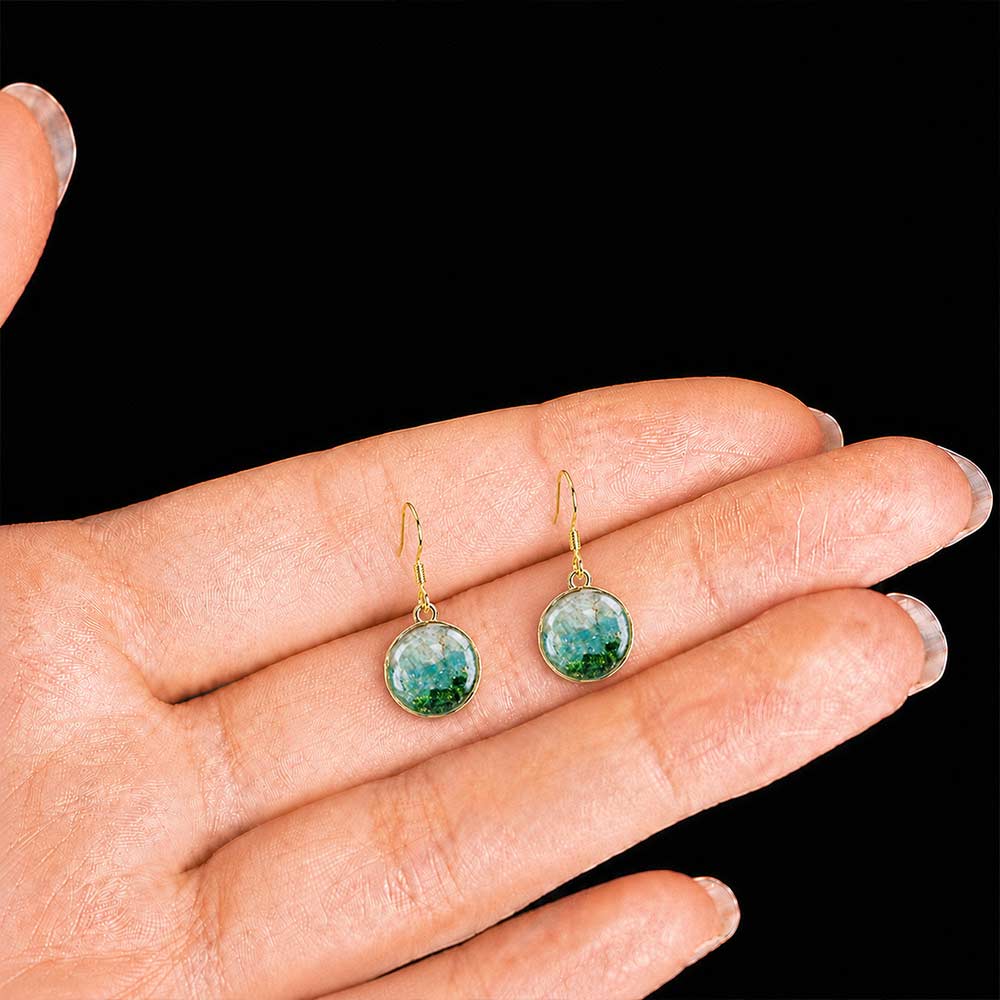 Color Stone Inlay Small Round Bead Drop Earrings – Jade Green Series