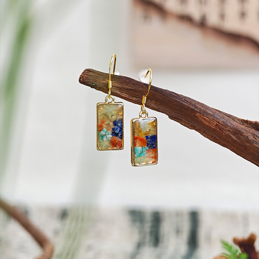 Color Stone Inlay Rectangular Hook Earrings – Dunhuang Color Series