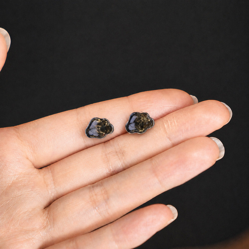 Color Stone Inlay Studs – Auspicious Cloud, Black Obsidian