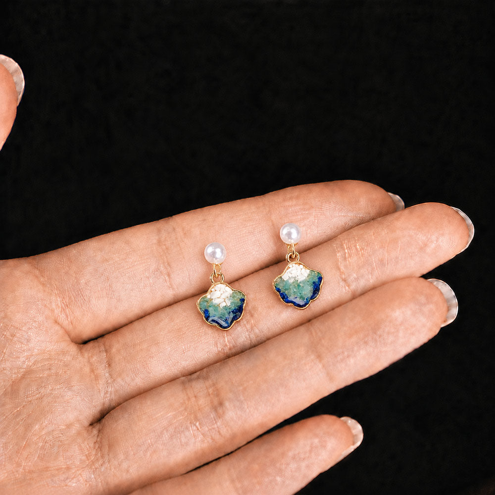 Jade Blue & White Shell Stone Inlay Earrings