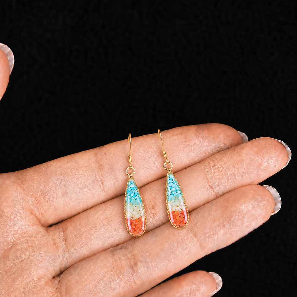 Colorful Stone Inlaid Ear Studs, Dunhuang Red Southern Red Agate Drop Style