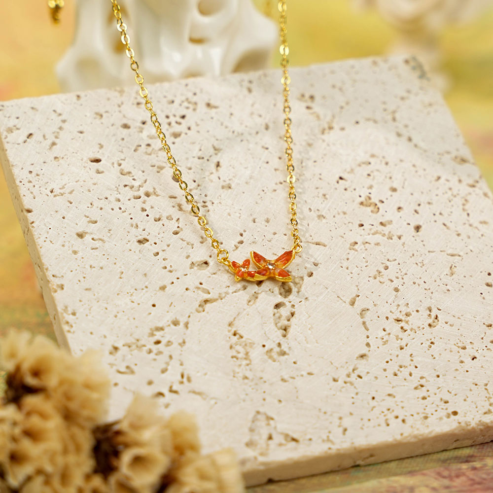 Color Stone Inlay Necklace – Osmanthus Flower, Red