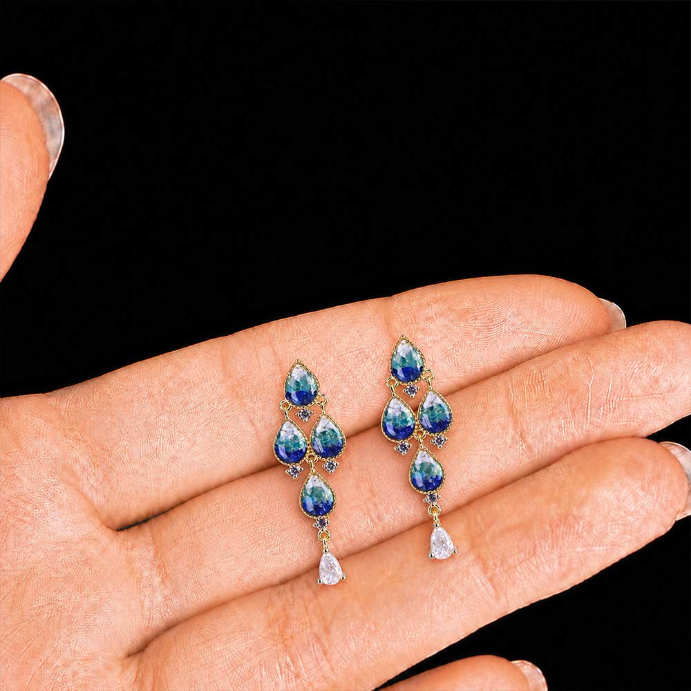 Colored Stone Inlaid Earrings Blue-and-White Porcelain Waterdrop B Style