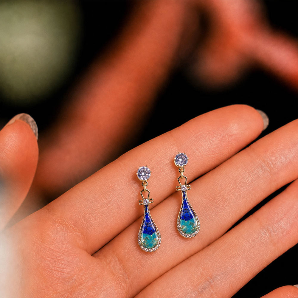 Color Stone Inlay Earrings – Pipa, Royal Blue Gradient Series