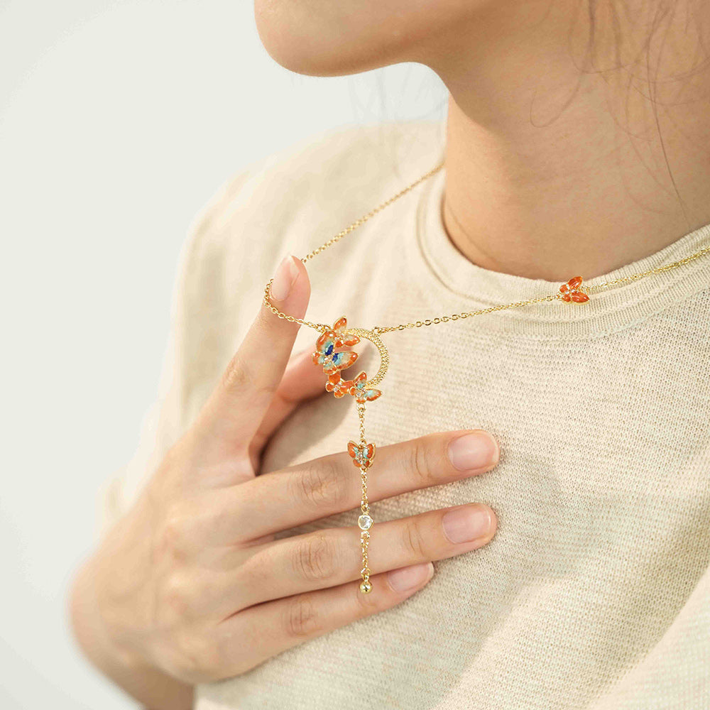 Warm Blossom Butterfly Dunhuang Floral Necklace + Ring Bundle