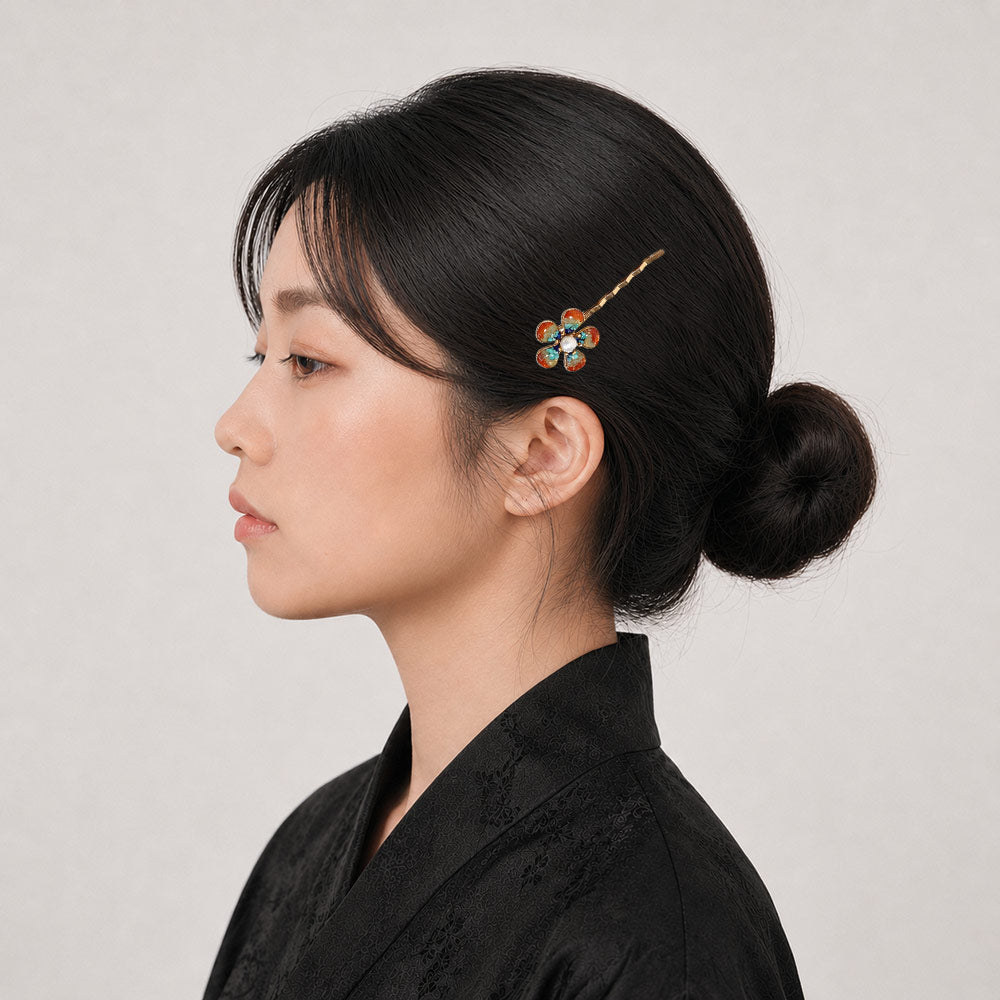 Colorful Stone Inlaid Dunhuang-Colored Peach Blossom Hair Clip