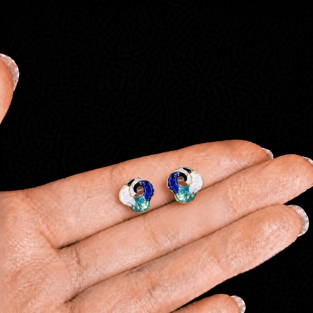 Color Stone Inlay Earrings – Blue & White Swirling Cloud