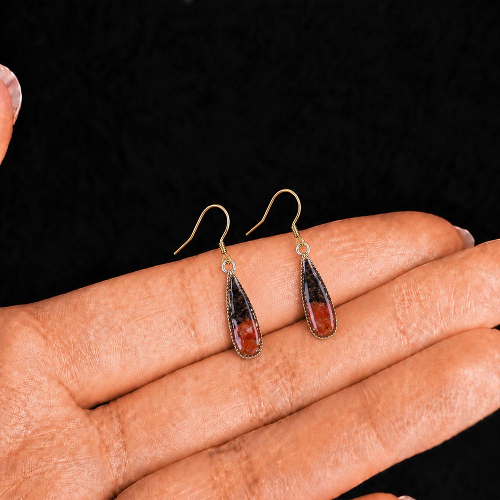 Colorful Stone Inlaid Earrings, Sky Crimson Drop