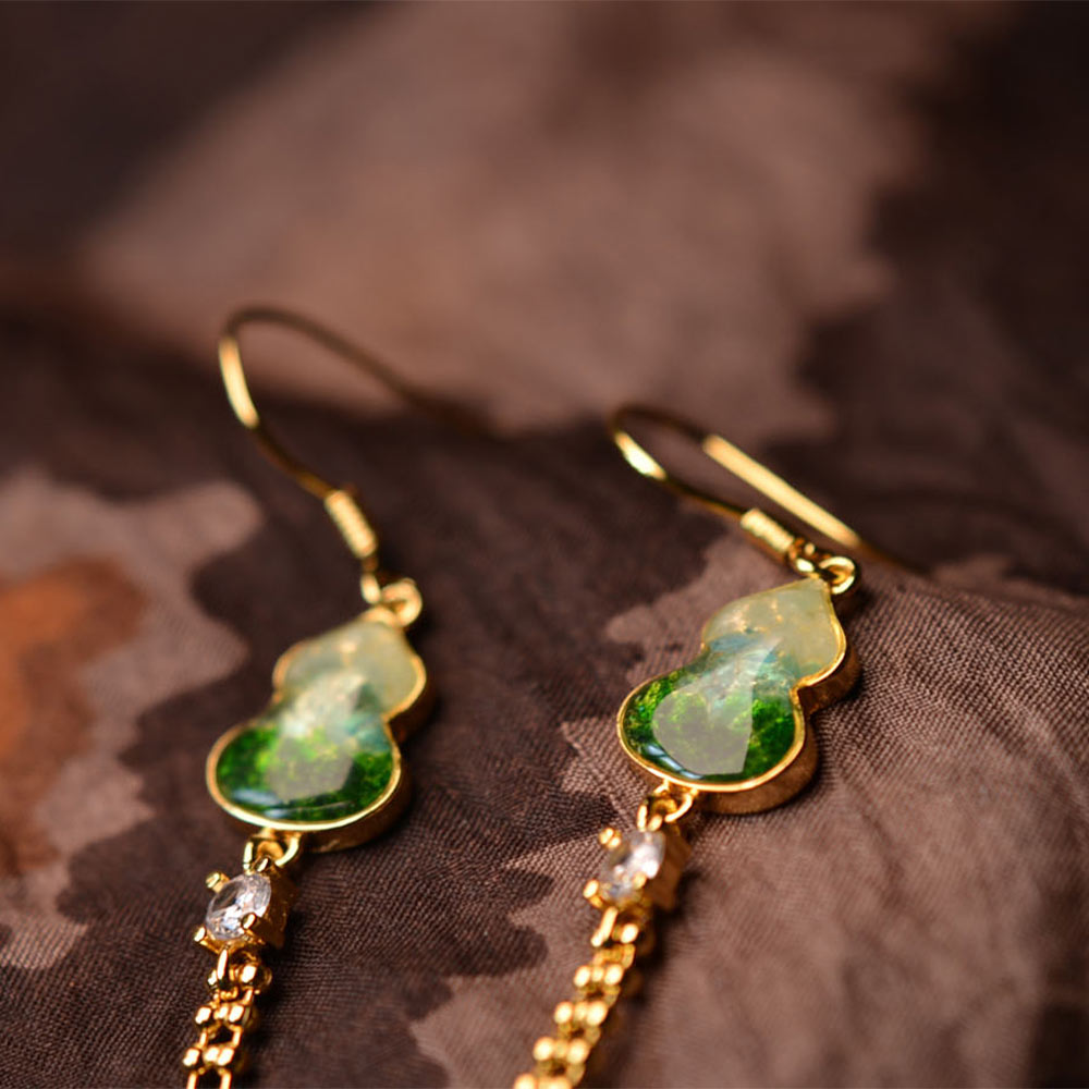 Color Stone Inlay Gourd Stud Earrings with Pendant