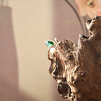 Rainbow Stone Inlay Jadeite Green Gradient Ginkgo Leaf Pearl Ring