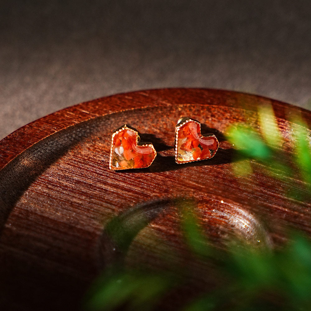 Red Stone Inlay Heart Earrings